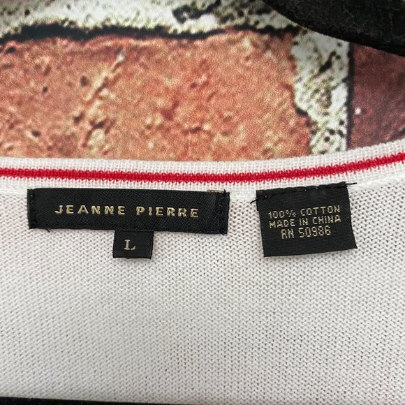 Jeanne Pierre Women's Light Sweater Size Large L V-Neck Striped White 3/4 Sleeve - Picture 5 of 7